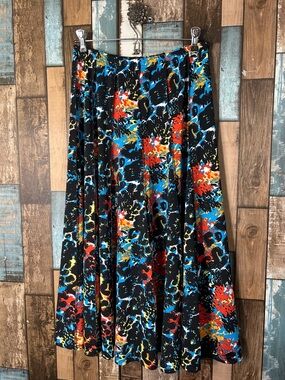 Chances R Black Floral Splash Midi Skater Skirt